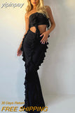 yipinpay Ruffles Aesthetic Dress Set Strapless Crop Tops And High Waist Long Skirt Suit Two Piece Set Summer Party Outfits 2023