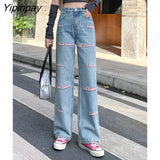 Yipinpay Embroidered High Street Loose Wide Leg Jeans Woman