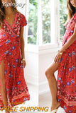 Yipinpay Women Boho V Neck Slim Waist arrival Sexy Long Maxi Dress Summer Beach Hot Party Floral Printed Sundress 2023