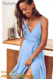 Yipinpay Spaghetti Strap Sexy Summer Sundress Lace-Up Women Wrap Dress Home Wear Casual V-Neck Night Dress Sleepwear Female