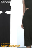 Yipinpay Black Knitted Dresses For Women 2023 Cut Out Bodycon Long Dress Women Sexy Midi Party Dresses Sleeveless Summer Dress