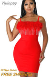 Yipinpay Women Sexy Chain Tassels Feather Mini Dress Sexy Sleeveless Backless Suspenders  Dresses 2023 Chic Evening Party Camisole Dress