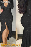 Yipinpay Contrast Sequin One Shoulder Mermaid Dress Elegant Dresses for Women Casual New Fashion 2023 Casual