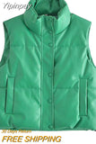 Yipinpay Women Fall Winter Puffer Vests Jackets Warm Sleeveless Coats Harajuku 2023 y2k Clothes Luxury Vintage Crop Waistcoat Streetwear
