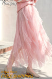 Yipinpay Women Tutu Mesh Maxi Skirt Long Tulle Solid Irregular Casual Korean Skirts Lining High Waist Kawaii Bridesmaid Faldas