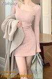 Yipinpay Fashion Knitted Dress Women Long Sleeve Short Party Dress Elegant 2023 Autumn Slim Sexy Y2k Mini Dress Casual Female Chic