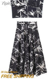 Yipinpay Print Black Long Skirts For Women Fashion 2023 High Waist Midi Skirt Sets Cape Style Beach Summer Skirt Woman Pleated Skirt