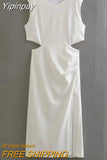 Yipinpay Cut Out Long Dress Women Summer Elegant Party Dresses For Women 2023 Rosy Sleeveless Midi Dress Woman Evening Dresses