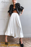 Yipinpay Spring Summer Elegant White Skirt High Waist Ball Gown Women Midi Skirts Pleated A-Line Loose Female Fashion 2023