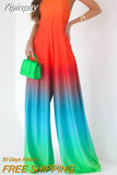Yipinpay Gradient Sling Wide Leg Pant Romper 2023 Summer Women Backless Sleeveless Jumpsuit Ladies Vintage Pattern Printed Overall