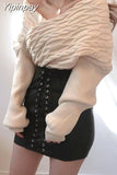 Yipinpay Off Shoulder Sexy V-neck Cross Loose Twist Patchwork Sweaters Solid Color Long Sleeve Knitted Pullovers Autumn Spring 2023