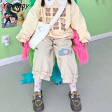 Yipinpay Autumn Set Women Loose Cute Peter Pan Collar Printed Sweater + Corduroy Pants Two-piece Suit