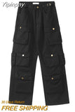 Yipinpay Retro Old Multi-Pocket Jeans Women's Y2K New Street Hip Hop Straight Wide-Leg Pants Harajuku Casual Loose Mopping Jeans