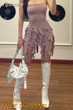 Yipinpay Fairy Ruffle Tassels Bodycon Dress 2023 Summer Party Streetwear Outfit Women Off-Shoulder Strapless Irregular Mini Dress