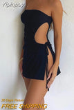 Yipinpay Fashion Women Off-Shoulder Dress Summer Bandage Cutout Sleeveless Slit Party Dress Beach Streetwear Hot Sale S M L