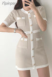Yipinpay Button Knitted Dress Sexy Mini O-Neck Vestido Curto Korean Summer Party Elegant Black Sweet Spring 2023 vetement femme