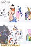 Yipinpay Fashion Print Woman T-shirts O-Neck Women's T-shirts Summer 2023 Short Sleeve Tee Ladies Casual Graphics t Shirts Top New