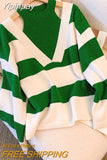 Yipinpay Halter Pullovers Women Sweater Ulzzang Fake Two Piece Striped Sweet Baggy Gentle Clothes Striped Sweater Mujer Tops