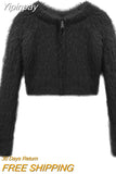 Yipinpay Mohair Zipper Sweater Sueter White Fur Cropped Cardigan Knitted Jacket Korean Fashion Clothes Pink Cardigan Tops Women