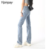 Yipinpay Straight High Waist Stretch Jeans Woman Casual Light Blue Jean Trousers Black Denim Pants Ladies