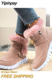 Yipinpay Women Fur Warm Chelsea Snow Boots Casual Shoes New Short Plush Suede Ankle Boots Flats Gladiator Sport Ladies Botas Mujer