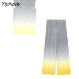Yipinpay Summer Women Fashion Tie-Dyed Blouse Pants Sets 2023 Thin Casual Sleeveless Shirt Tops High Strecth Long Pants Outwear