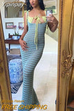 Yipinpay Summer Stone Strappy Crochet Knitted Long Dress Women Sexy See Through Beach Sundress Femme Sleeveless Party Vestidos