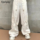 Yipinpay Women pants Harajuku Oversize high street style white Cargo pants fashion pants for women with chain causal female pants