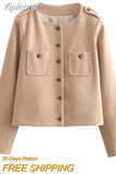Yipinpay TRAF Fashion Woman Jackets for Women 2023 Autumn Chic Single-breasted Coats Female O-Neck with Pockets Jacket Outerwear