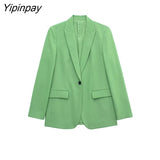 Yipinpay New Women Fashion Blazer Suit 2023 Female Spring Autumn Office Outfits Pockets Jackets Wide Leg Trousers High Street Wear