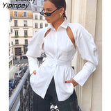 Yipinpay 2023 Spring Streetwear Hollow Out Women White Shirt Korae Style Long Sleeve Button Up Woman Blouse Female Clothing Tops