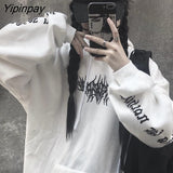 Yipinpay Women Loose Streetwear Black Sweatshirt Knitted Hooded Sexy Print Hoodies Fashion Moletom Long Hoodie Women Tops dropshipping