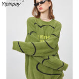 Yipinpay 2023 Winter Casual Long Sleeve Mohair Women Shirt Oversize Letter Embroidery Loose Ladies Knit Pullover Female Thick Tops