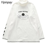 Yipinpay Women T-shirts Long Sleeve Loose Solid 2YK Turtleneck Womens T-shirt All-match Simple Leisure Korean Style Trendy Chic Soft