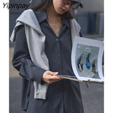 Yipinpay Minimalist Long Sleeve Button Up Shirt Women Korean Style Solid Oversize Shirts Blouse 2023 Autumn Loose Clothes Tops