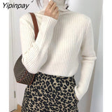 Yipinpay 2023 Winter Minmalist Full Sleeve Slim Sweater Women Korean Style Turleneck Knit Ladies Knit Pullover Female Clothing Top