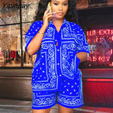 Yipinpay Print Tracksuit Women Short Sleeve Shirt And Shorts Two Piece Sets Female Fashion Outfits 2023 Single Breasted Top Suits