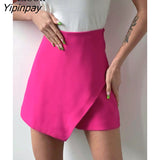 Yipinpay Asymmetrical High Waist Shorts Skirts Women Summer Slacks 2023 New Streetwear Green Blue Sexy Straight Leg Short Pants