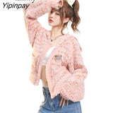 Yipinpay 2023 Winter Casual Long Sleeve Women Short Sweater Korean Style Zipper Up Ladies Knit Cardigan Coat Female Clothing Tops