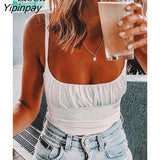 Yipinpay Sexy Ruched Tight Tank Women Bodycon Crop Top Summer 2023 Sleeveless Backless Black White Short Camis Women Corset Tops