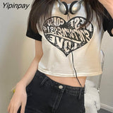 Yipinpay Women T-Shirt Y2k Crop Top Summer Sexy Short Sleeve Print Letter Cropped Aesthetic Grunge Harajuku Vintage Korean Gothic Clothes