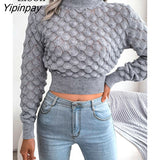 Yipinpay Knit Short Sweater Women Pullovers Knitted Tops Female Jumper 2023 Autumn Winter Long Sleeve Streetwear Knitting Sweaters