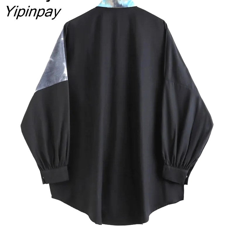 Yipinpay Spring Streetwear Long Sleeve Plus Size Women Shirt Tie Dye Print Oversize Ladies Blouse Loose Free Shipping Female Tops