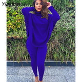 Yipinpay Women Solid Turtleneck Jumper Two Piece Sets Female Oversized Long Sleeve Sweater Tight Pants Suit 2023 Ladies Office Outfits