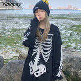Yipinpay new skull print street hip-hop couple long-sleeved T-shirt graphic t shirts harajuku y2k tops women shirts clothes