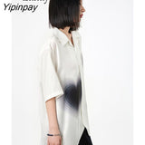 Yipinpay 2023 Summer Y2K Short Sleeve Women White Shirt Korea Style Button Heart Print Oversize Woman Blouse Female Clothing Top