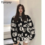 Yipinpay 2023 Winter Oversize Long Sleeve Women Sweater Streetwear O Neck Letter Embroidery Knit Ladies Pullover Female Clothing