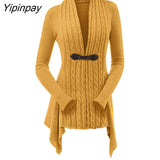 Yipinpay Knit Asymmetrical Long Cardigan Women Sweater Female Casual Solid V-Neck Long Sleeve Winter Cardigans