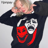 Yipinpay Men's Pullovers Oversized Sweaters Creative Skeleton Women's Knitted Streetwear Maiden Harajuku O Neck Knitwear Men Clothing