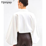 Yipinpay 2023 Spring Vintage Lantern Long Sleeve Women White Shirt Office Lady Button Up Solid Woman Tunic Blouse Female Clothing